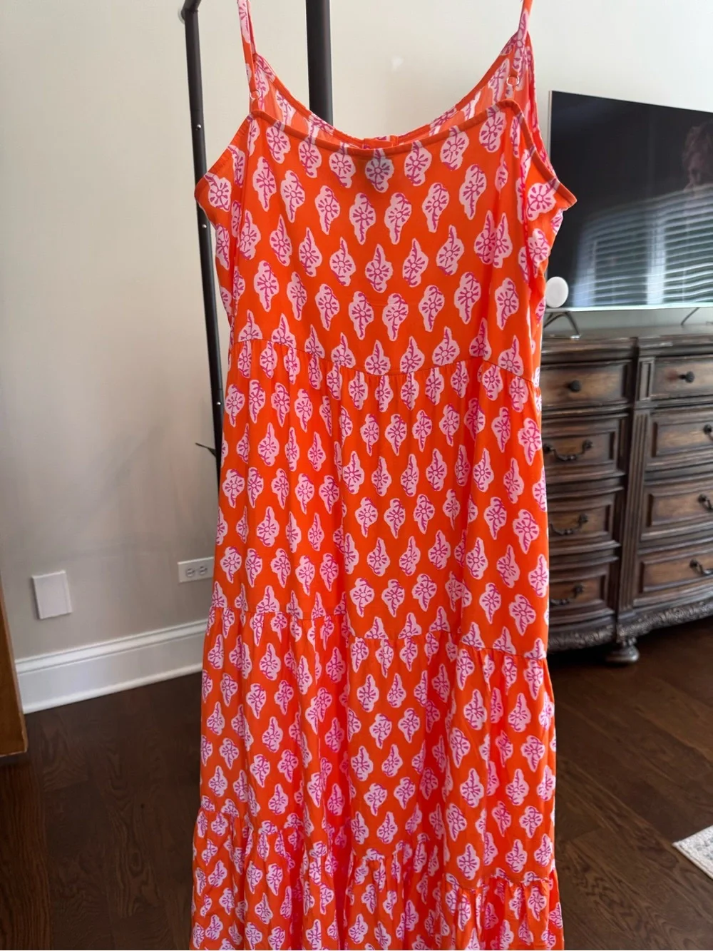 J. Crew Orange and White Printed Maxi Dress